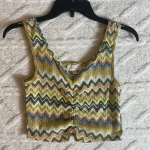 Crop Top Chevron Boho Fitted Groovy Size S Collie Y2K Greens